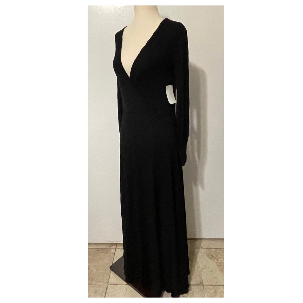 Go Couture Long Sleeve Black Surplice Maxi Dress